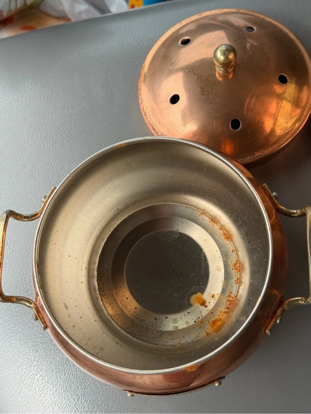 Copper Potpourri Simmer Pot with Brass Handles